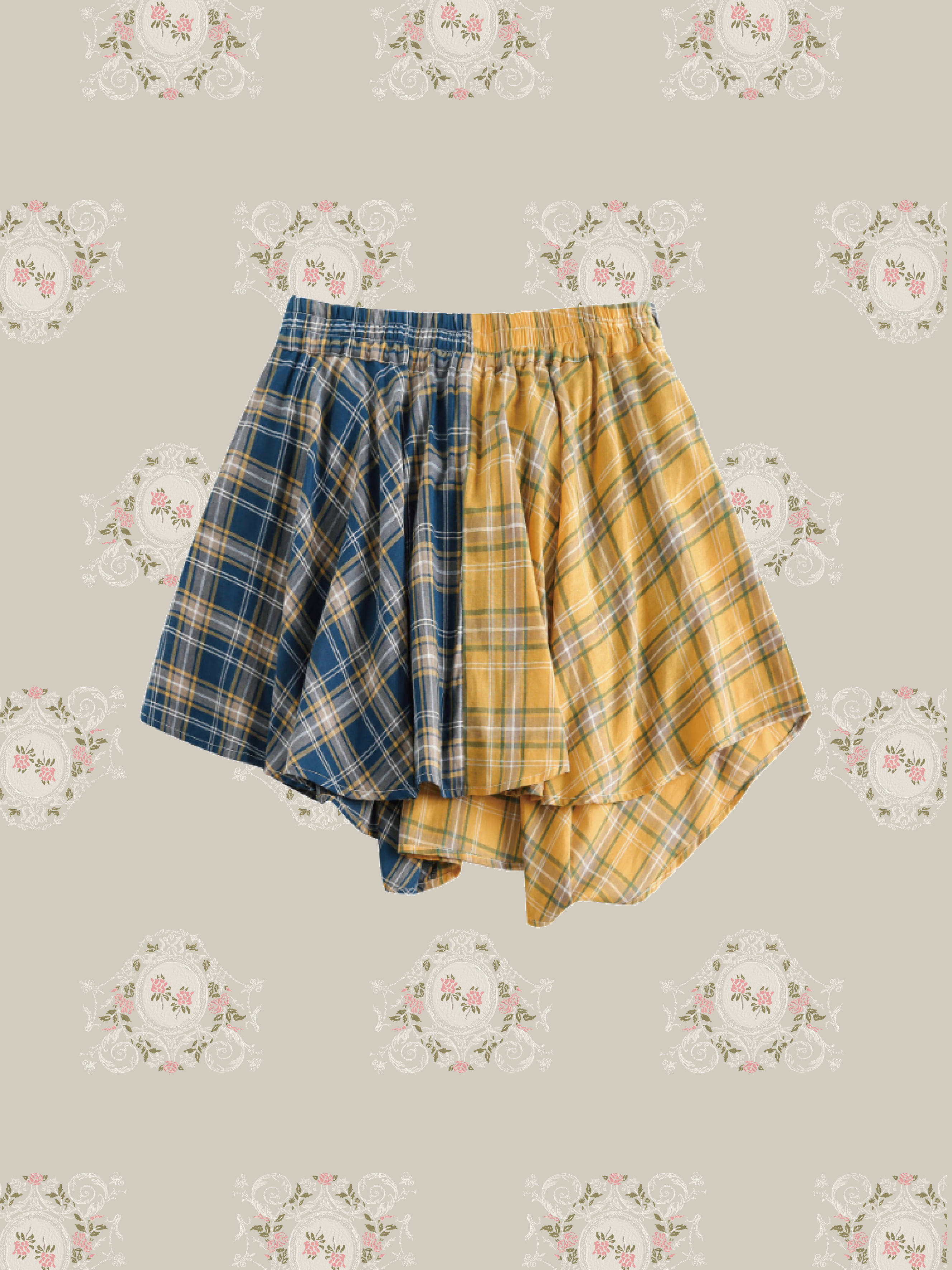 Colored Plaid Patchwork Mini Skirt 