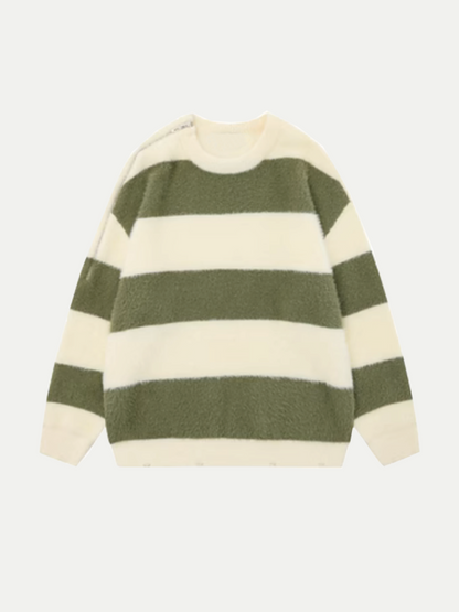 Shoulder Zip Wide Stripe Knit