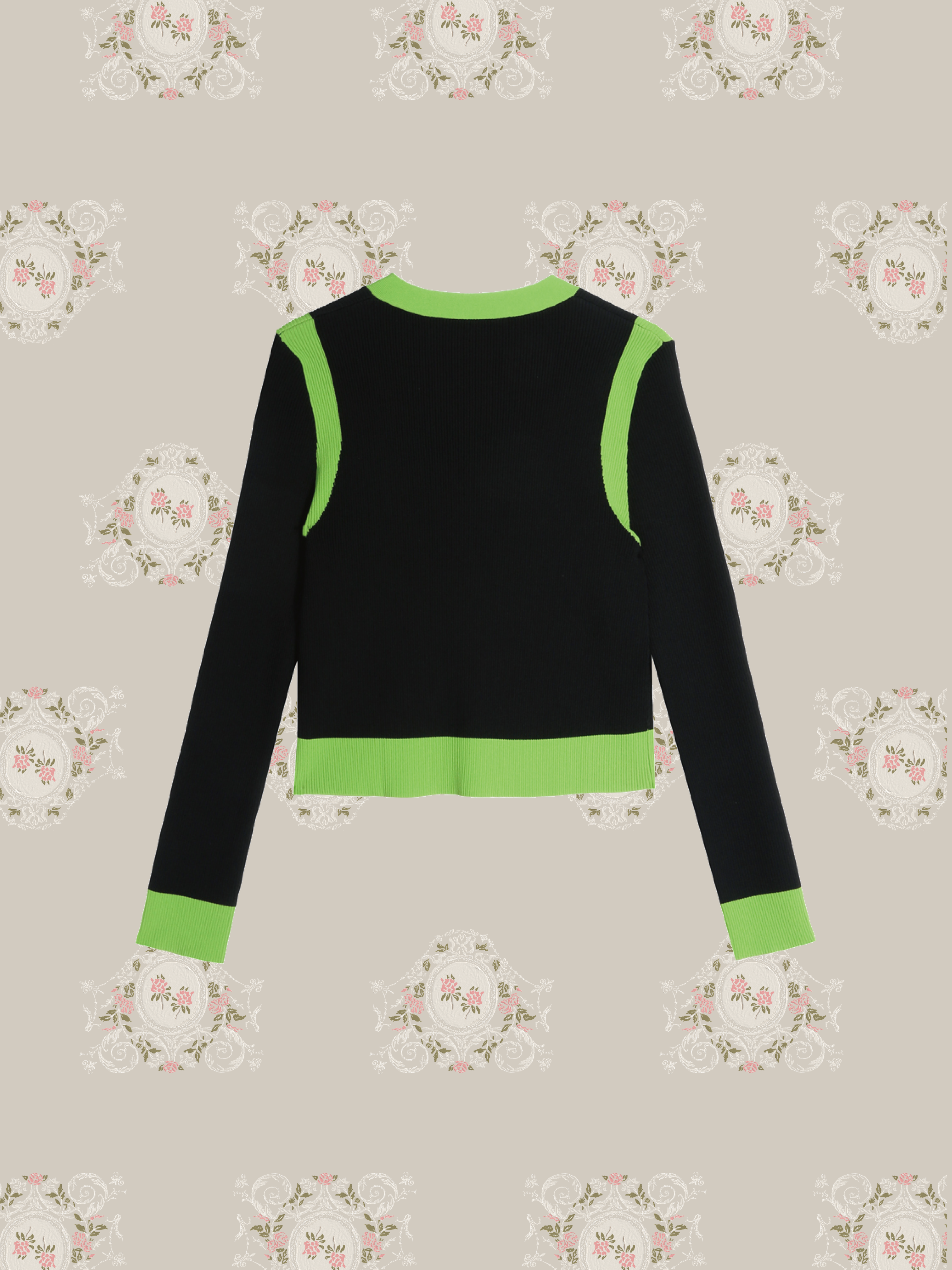 Detail Green Piping Flower Applique Cardigan/ディテール グリーン パイピング フラワー アップリケ カーディガン