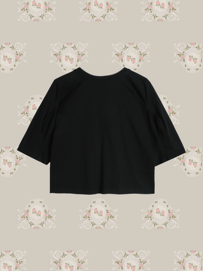 All Black Flower Applique T/オールブラックフラワーアップリケT