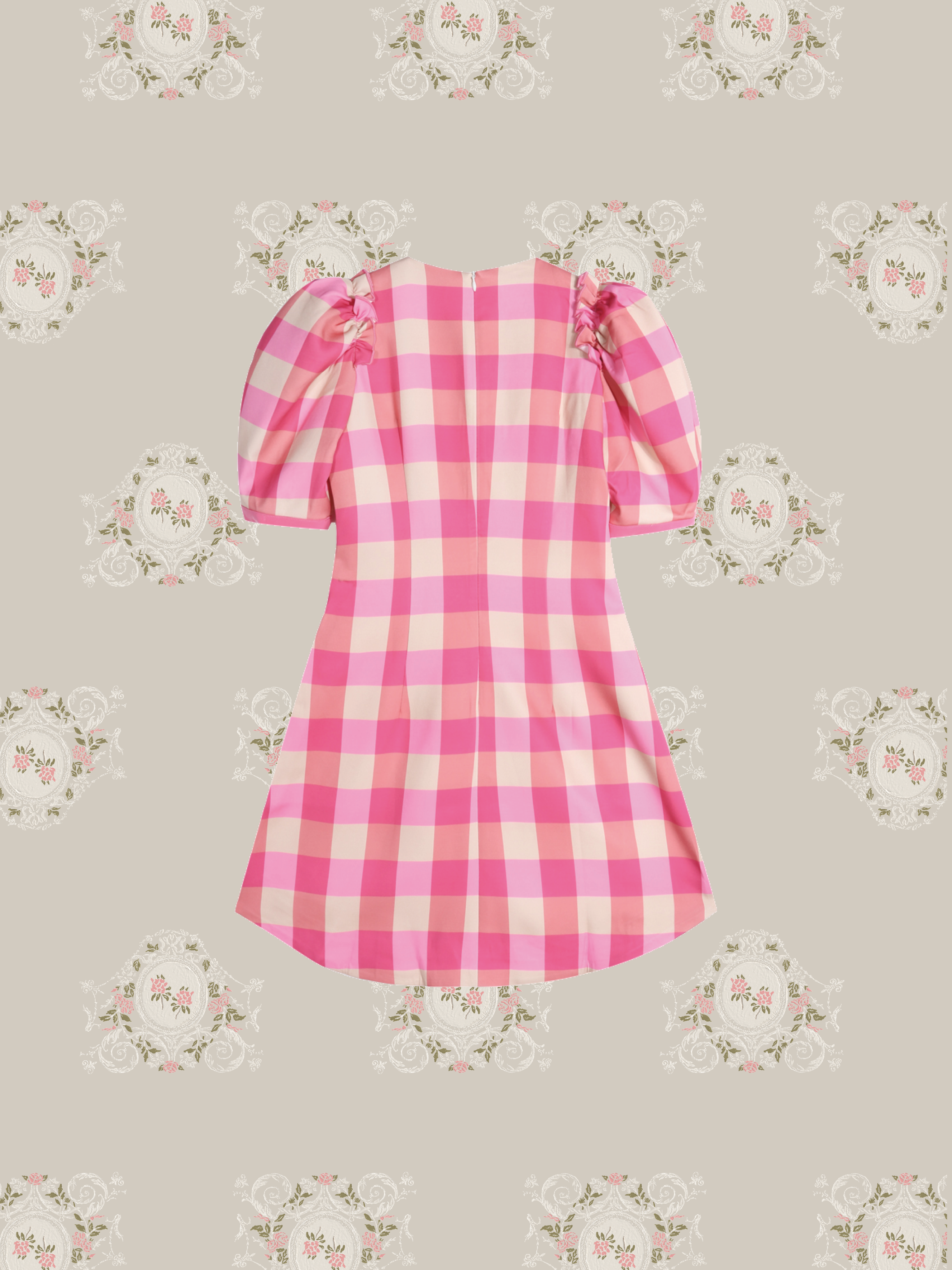 Princess Puff Sleeve Pink Check Dress 