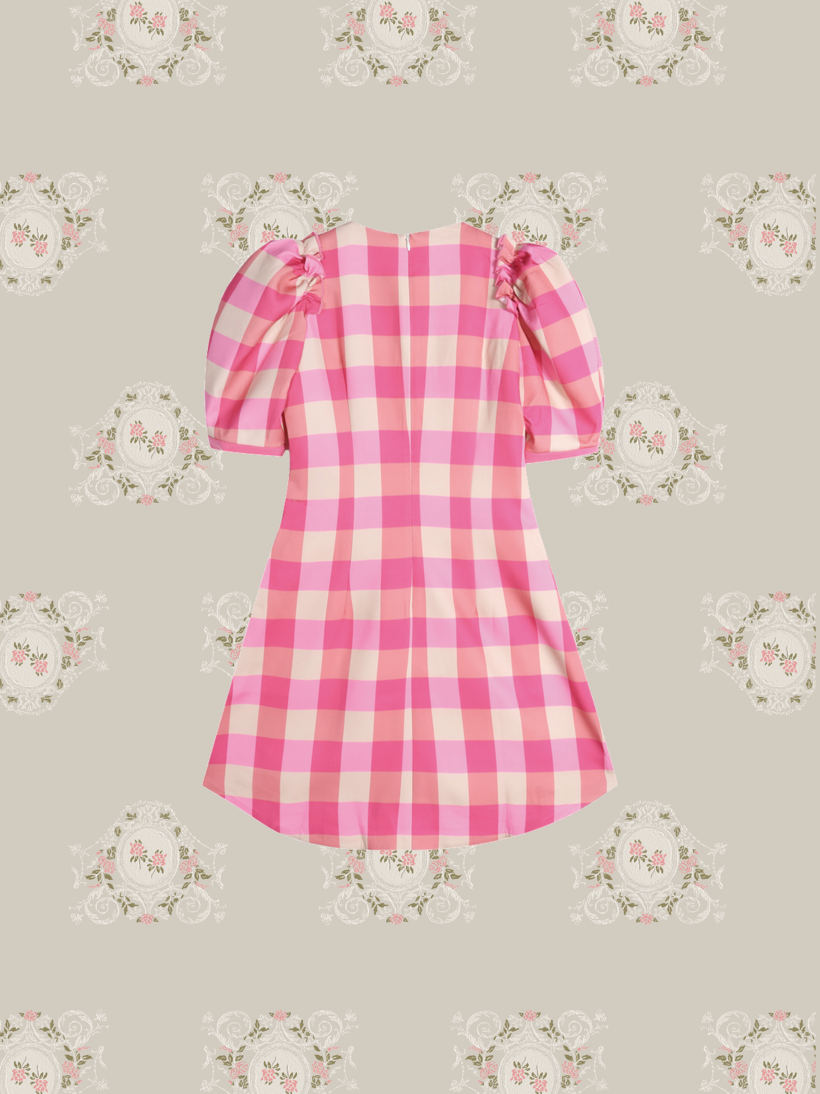 Princess Puff Sleeve Pink Check Dress/プリンセス パフスリーブ ピンクチェックドレス