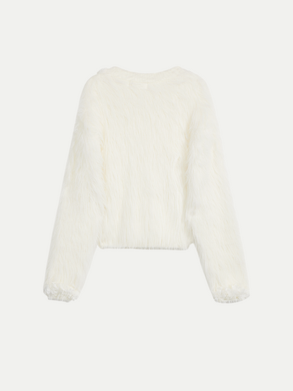 Lace-collar mohair sheer sweater 