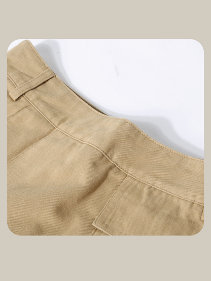 Pocket Pleats Khaki Short Skirt 