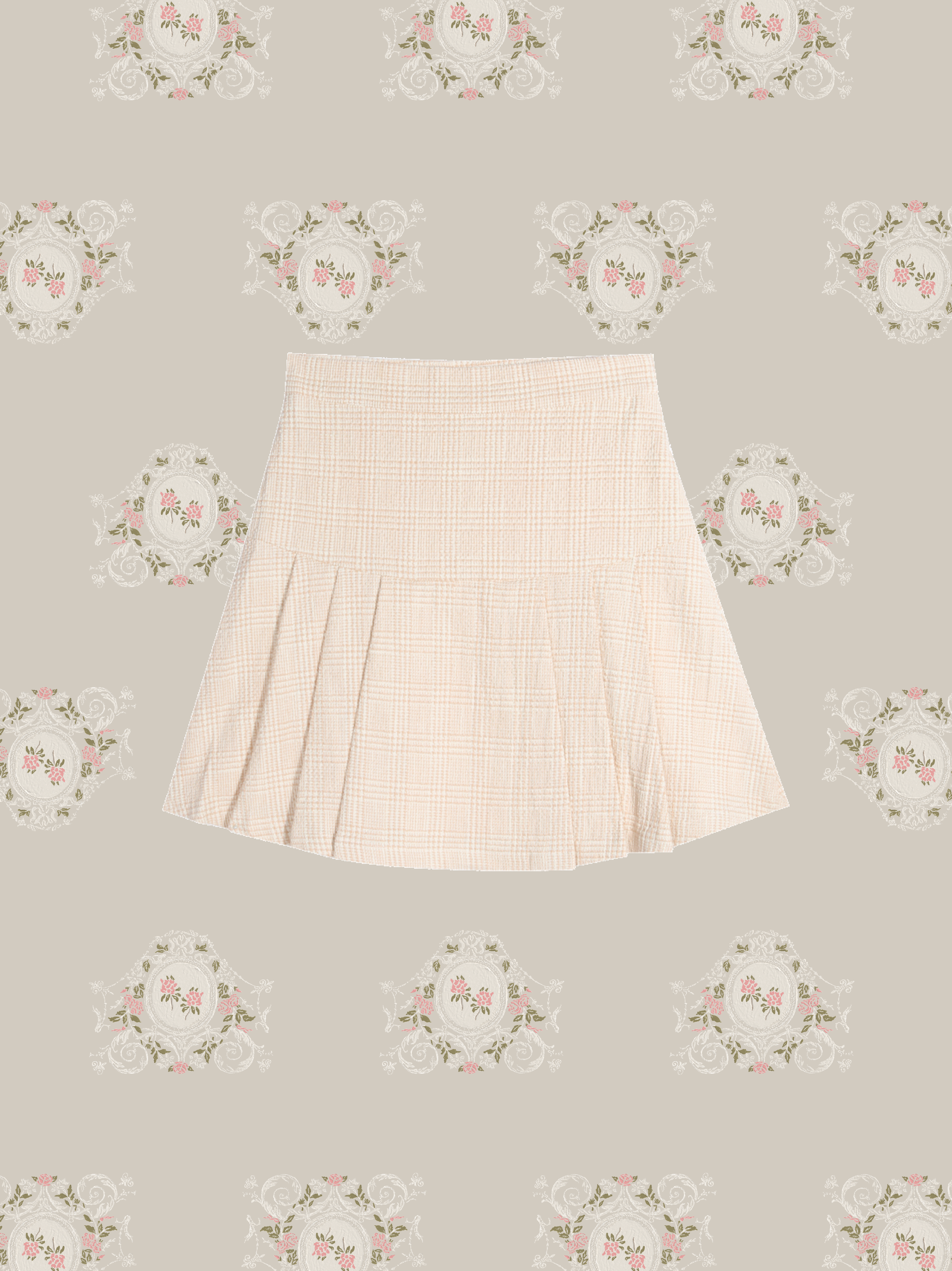 Tweed Color Motif Pleats Skirt
