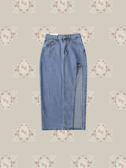 High Slit Denim Skirt 