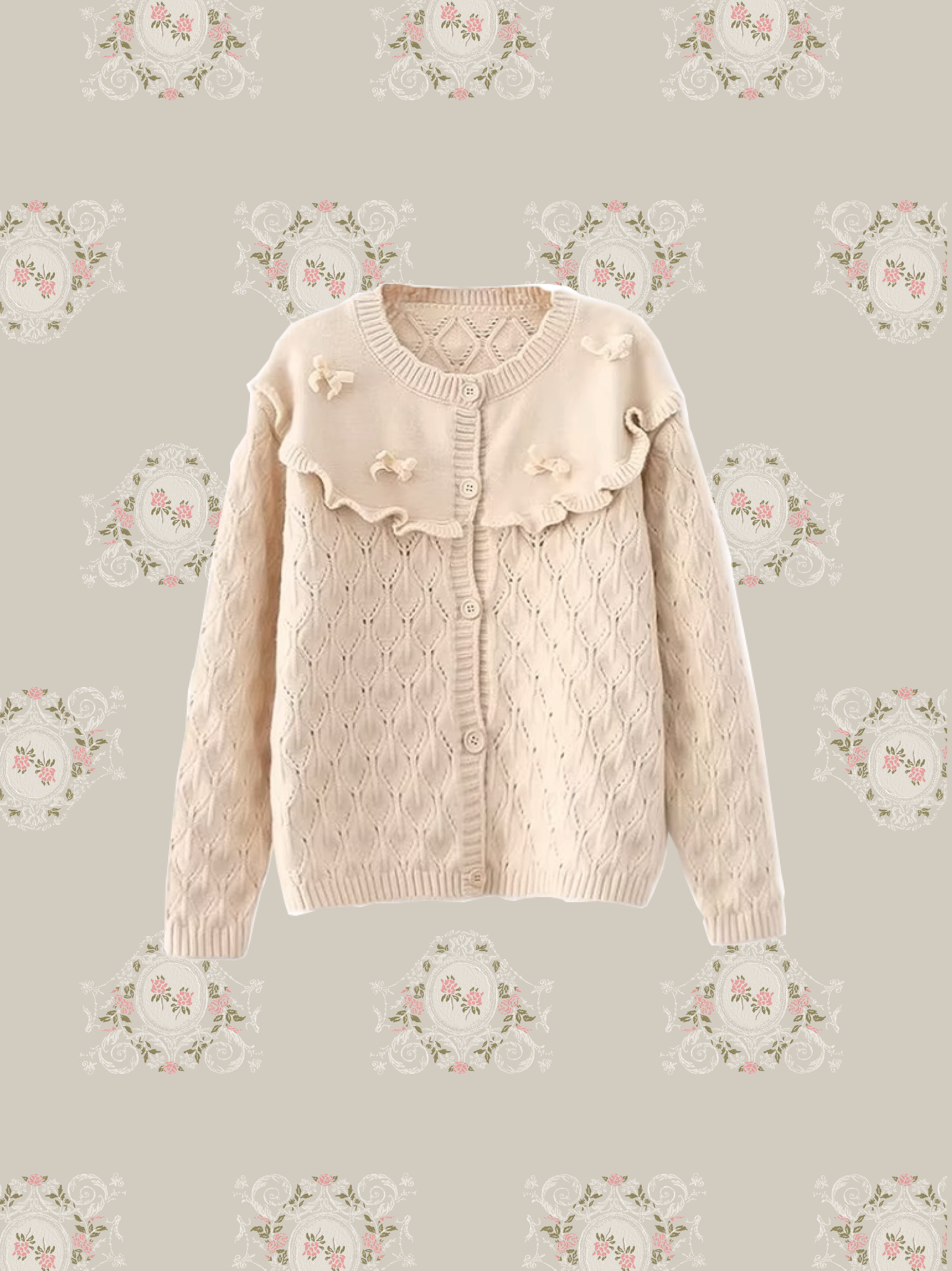 Big Frill Collar Ribbon Cardigan 