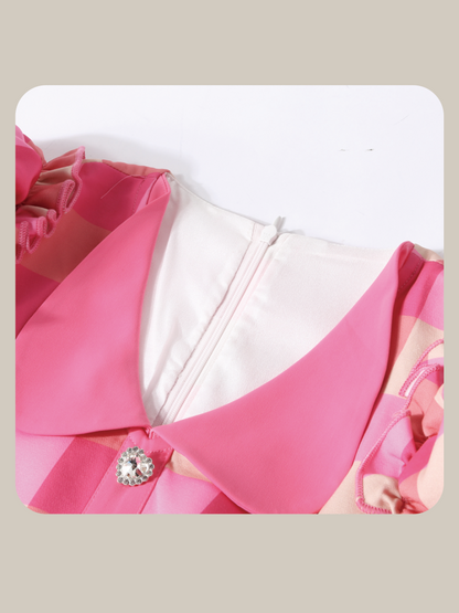 Princess Puff Sleeve Pink Check Dress 