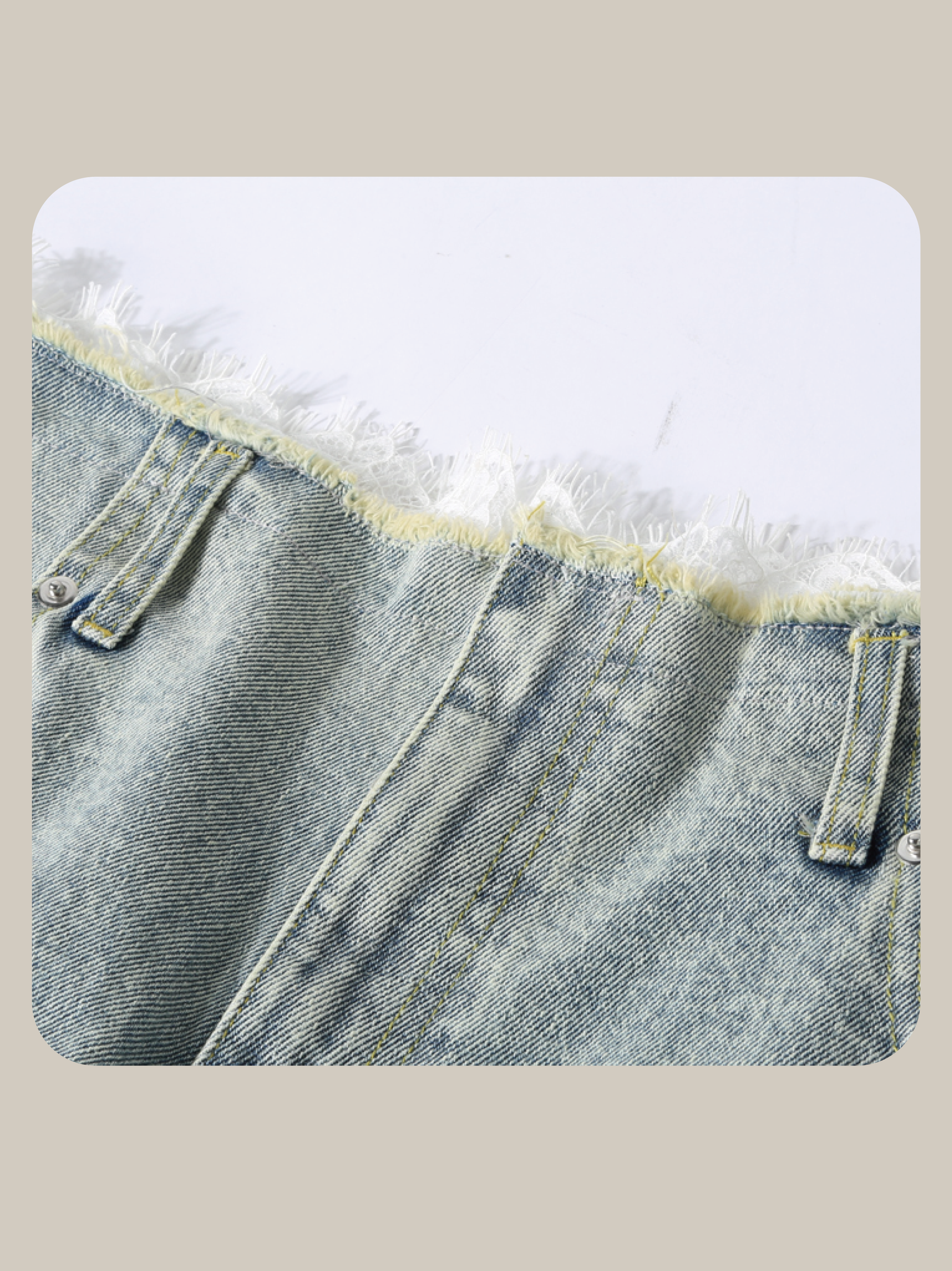Detail Lace Deco Denim Wide Pants 