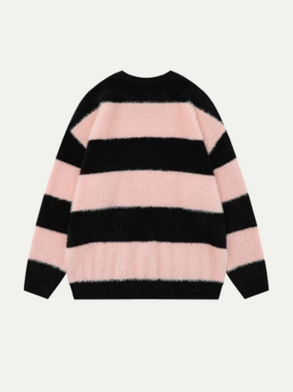 Shoulder Zip Wide Stripe Knit 