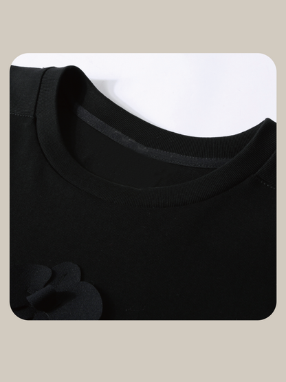 All Black Flower Applique T/オールブラックフラワーアップリケT