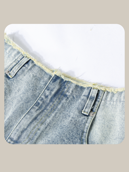 Detail Lace Denim Short Pants 