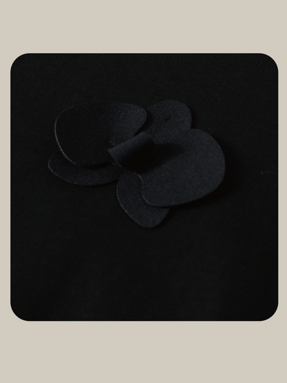 All Black Flower Applique T/オールブラックフラワーアップリケT