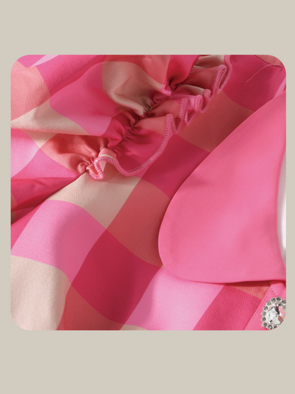 Princess Puff Sleeve Pink Check Dress/プリンセス パフスリーブ ピンクチェックドレス