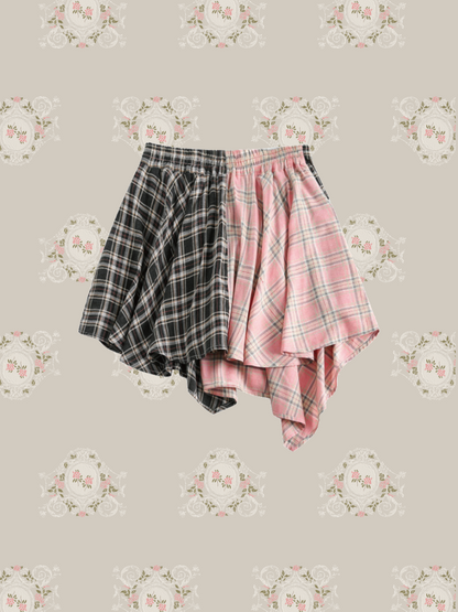 Colored Plaid Patchwork Mini Skirt/カラーチェック柄パッチワークミニスカート