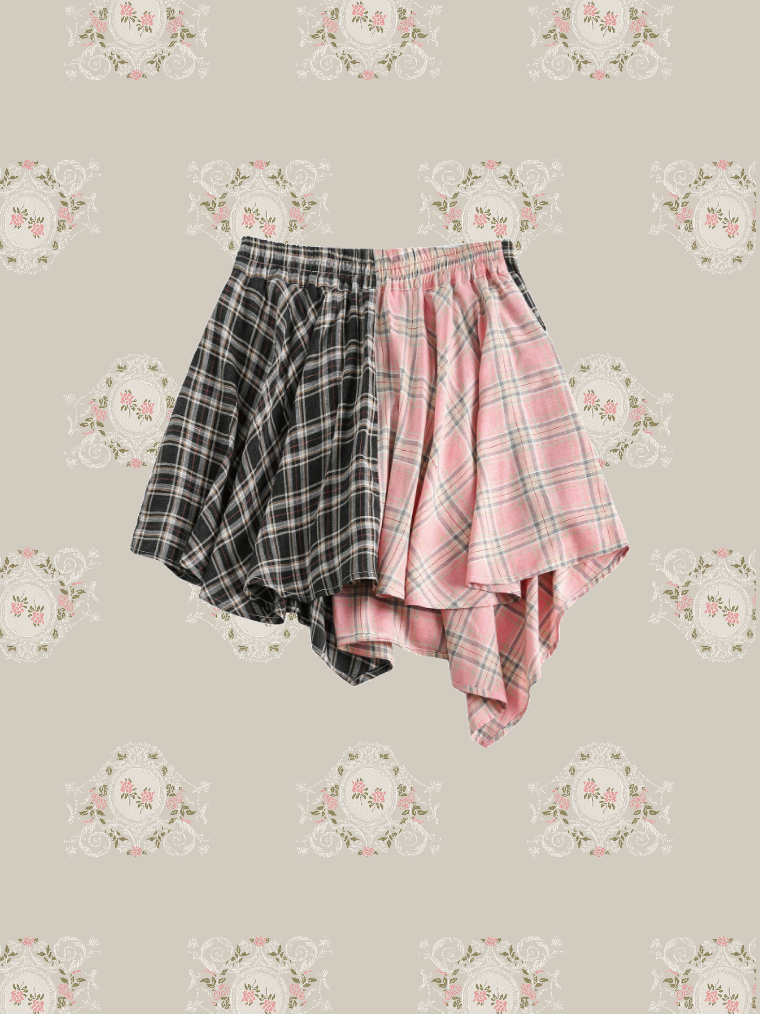 Colored Plaid Patchwork Mini Skirt 