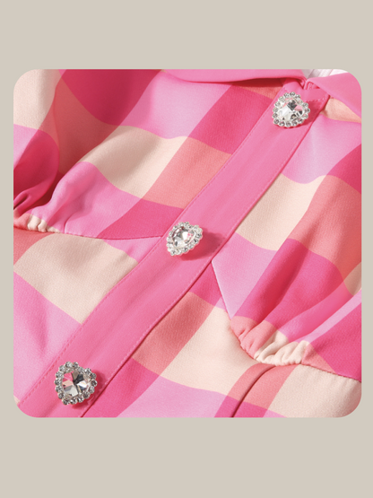 Princess Puff Sleeve Pink Check Dress 