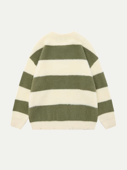 Shoulder Zip Wide Stripe Knit