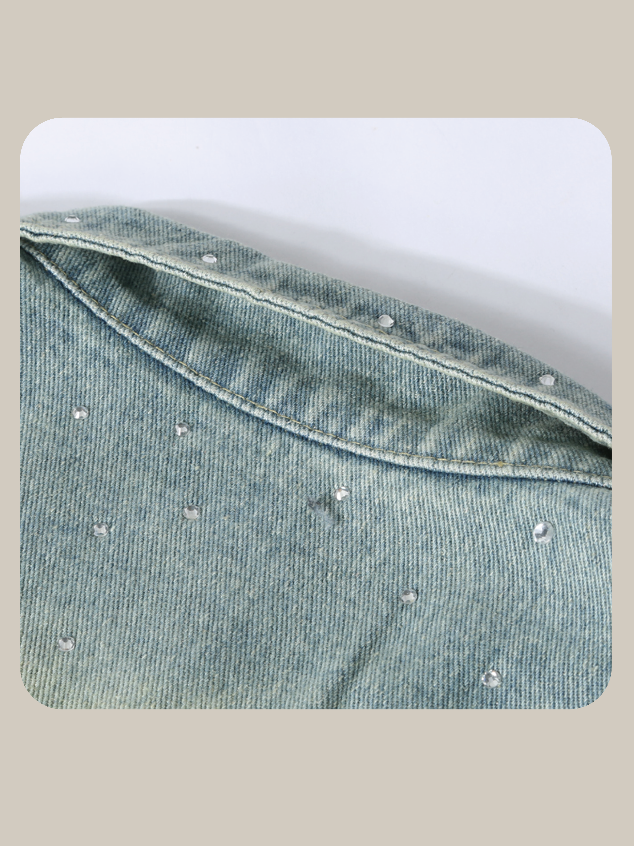 Belted Crystal Short Denim Jacket/ベルト付きクリスタルショートデニムジャケット