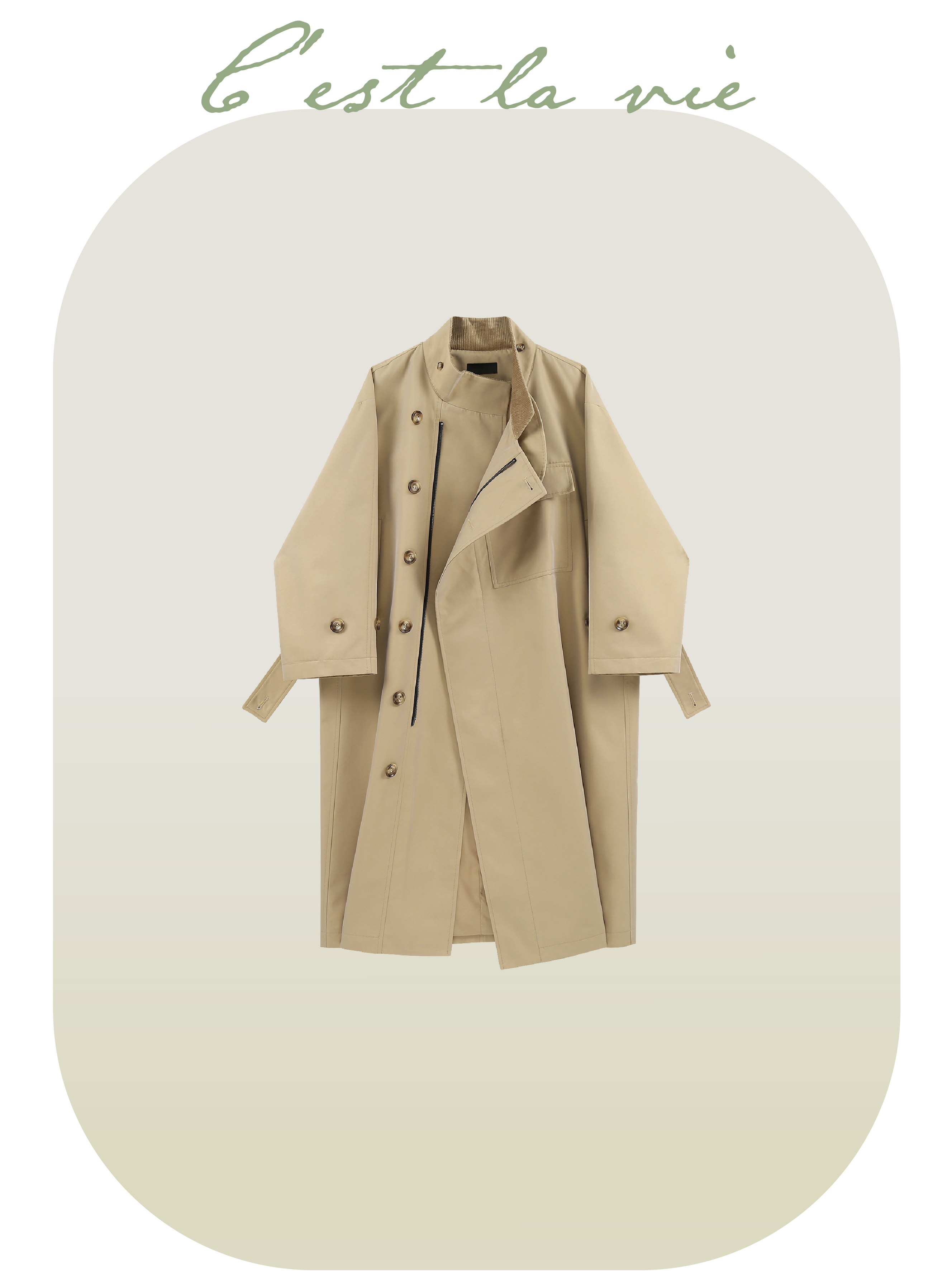 Zipper Mid-length Windbreaker Coat