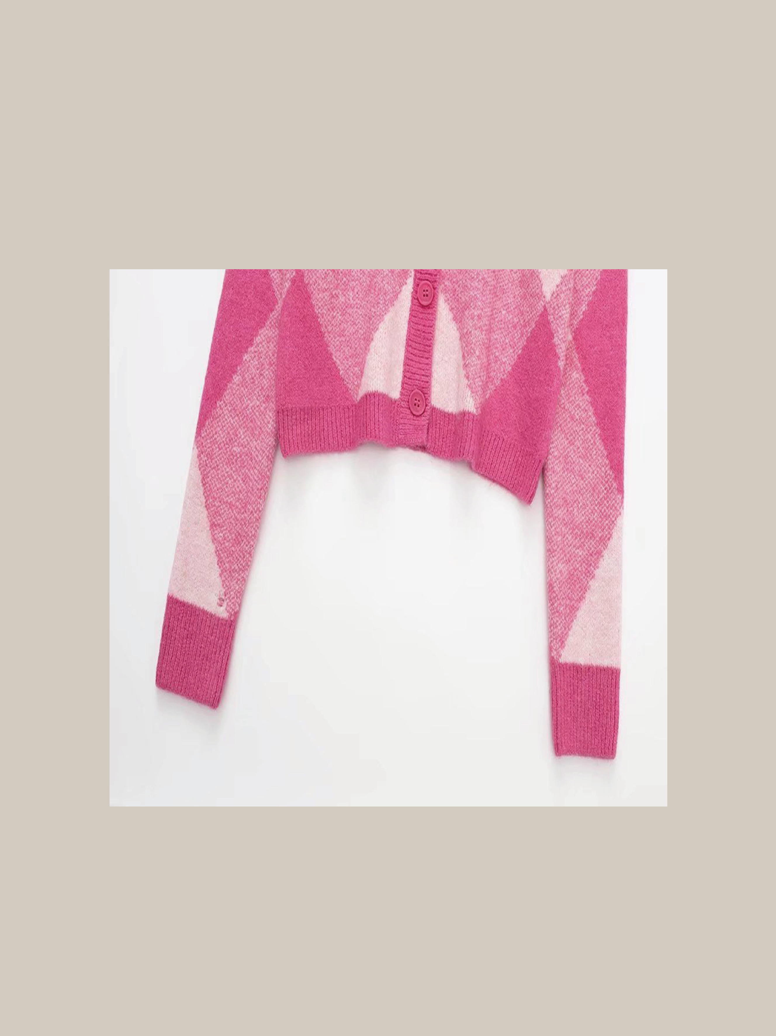 Pink Argyle Pattern Cardigan 