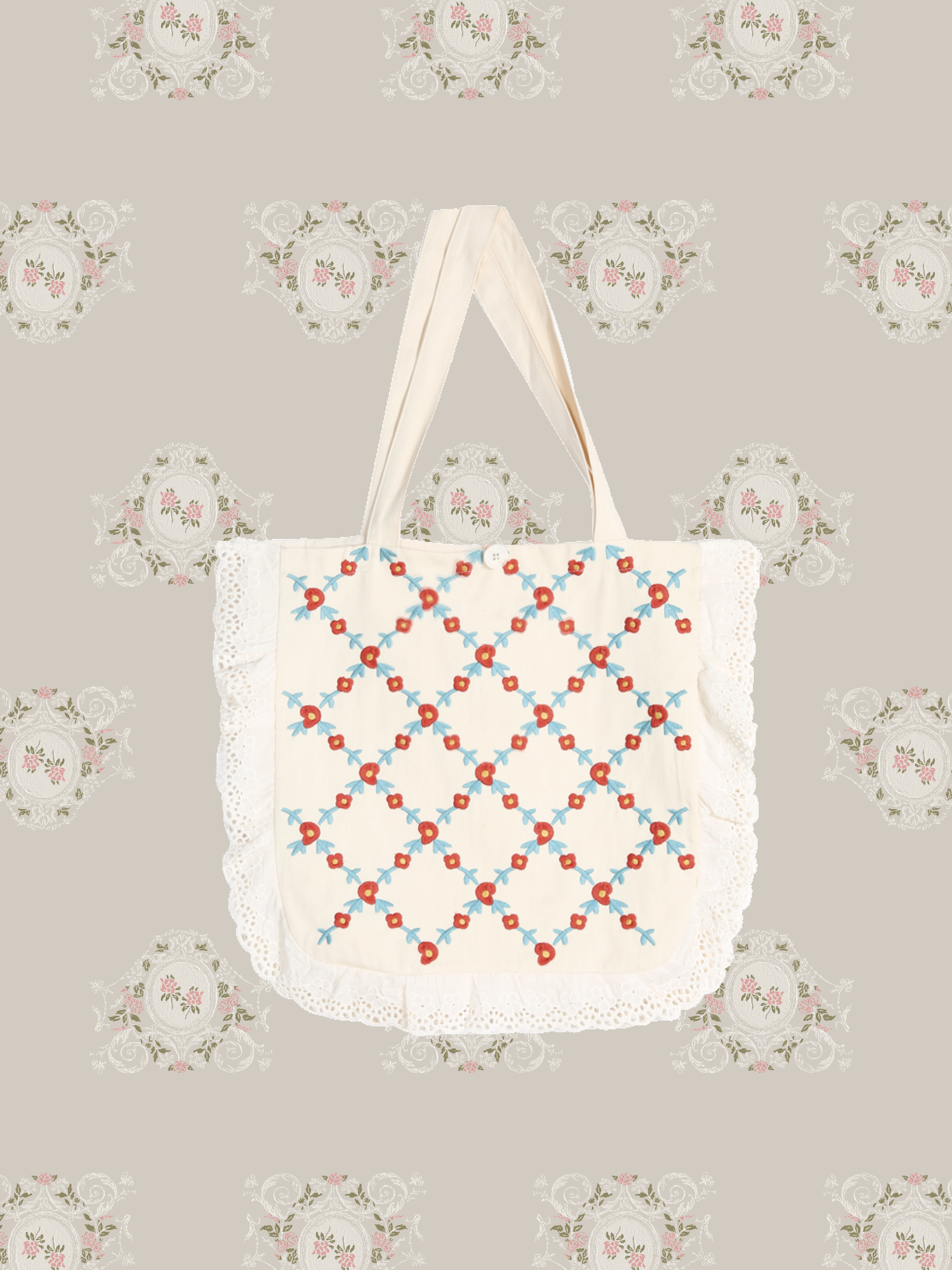 Lace Piping Garden Embroidery Tote Bag/レースパイピングガーデン刺繍トートバッグ