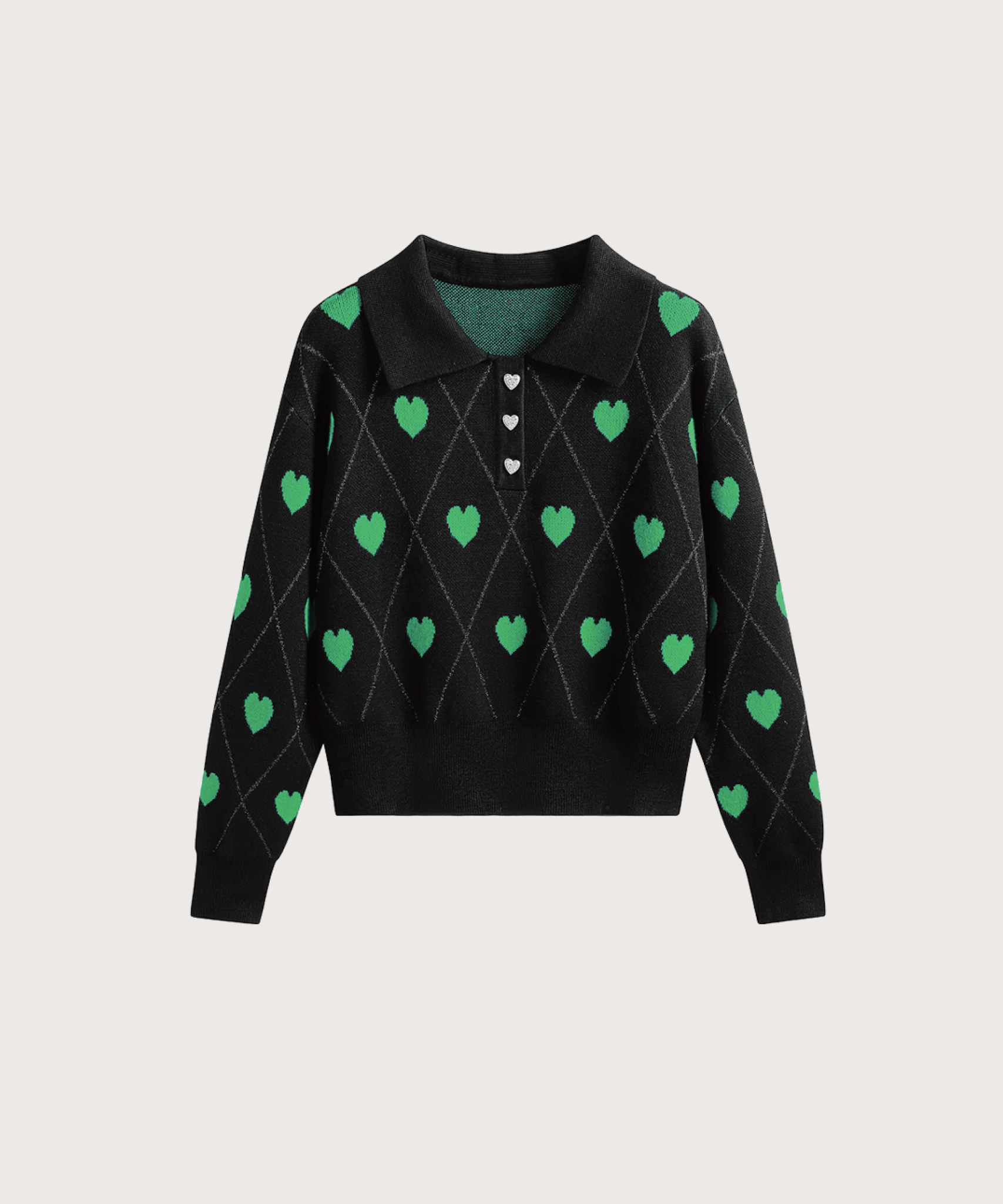 Argyle Heart Embroidery Knit