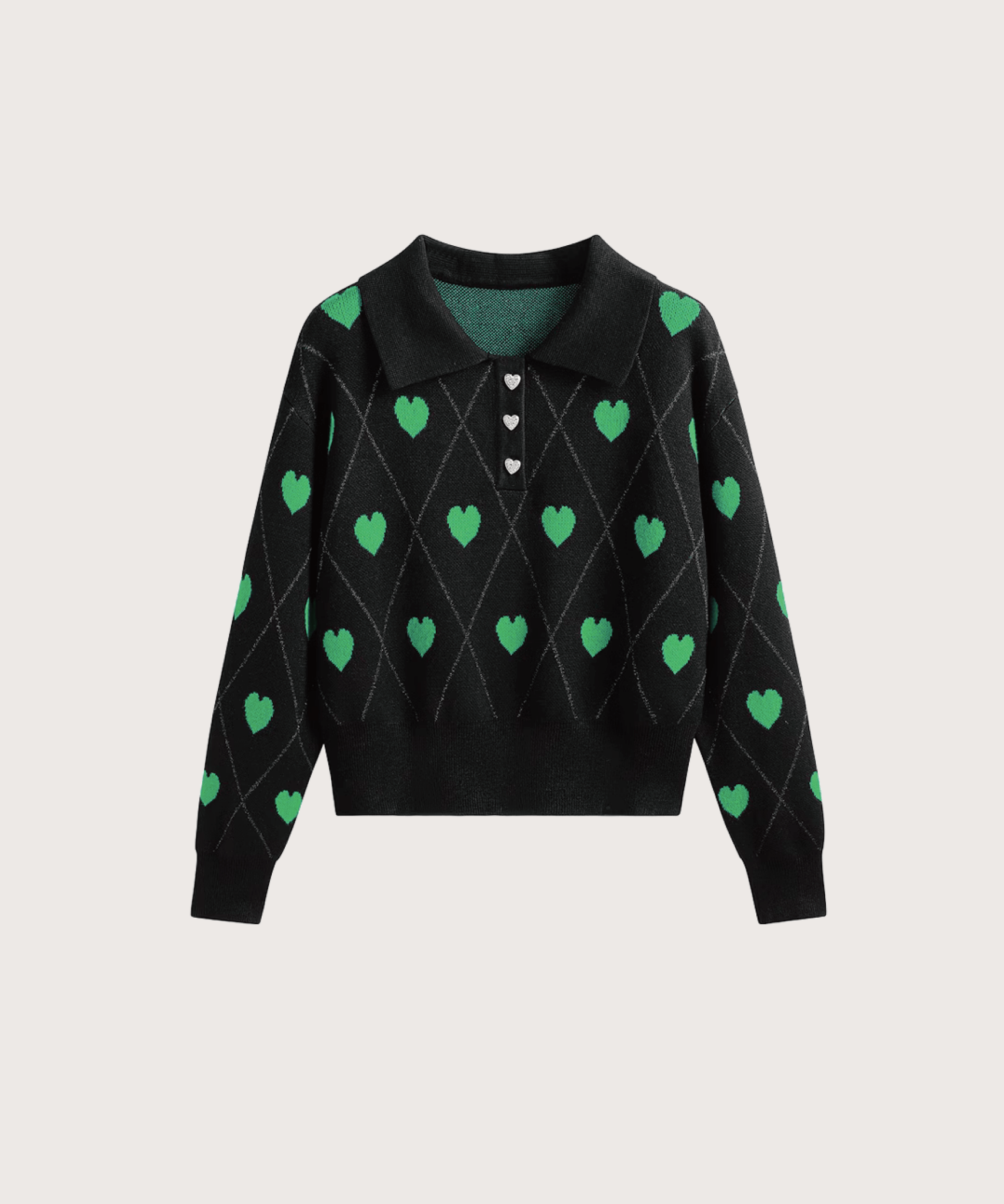 Argyle Heart Embroidery Knit 