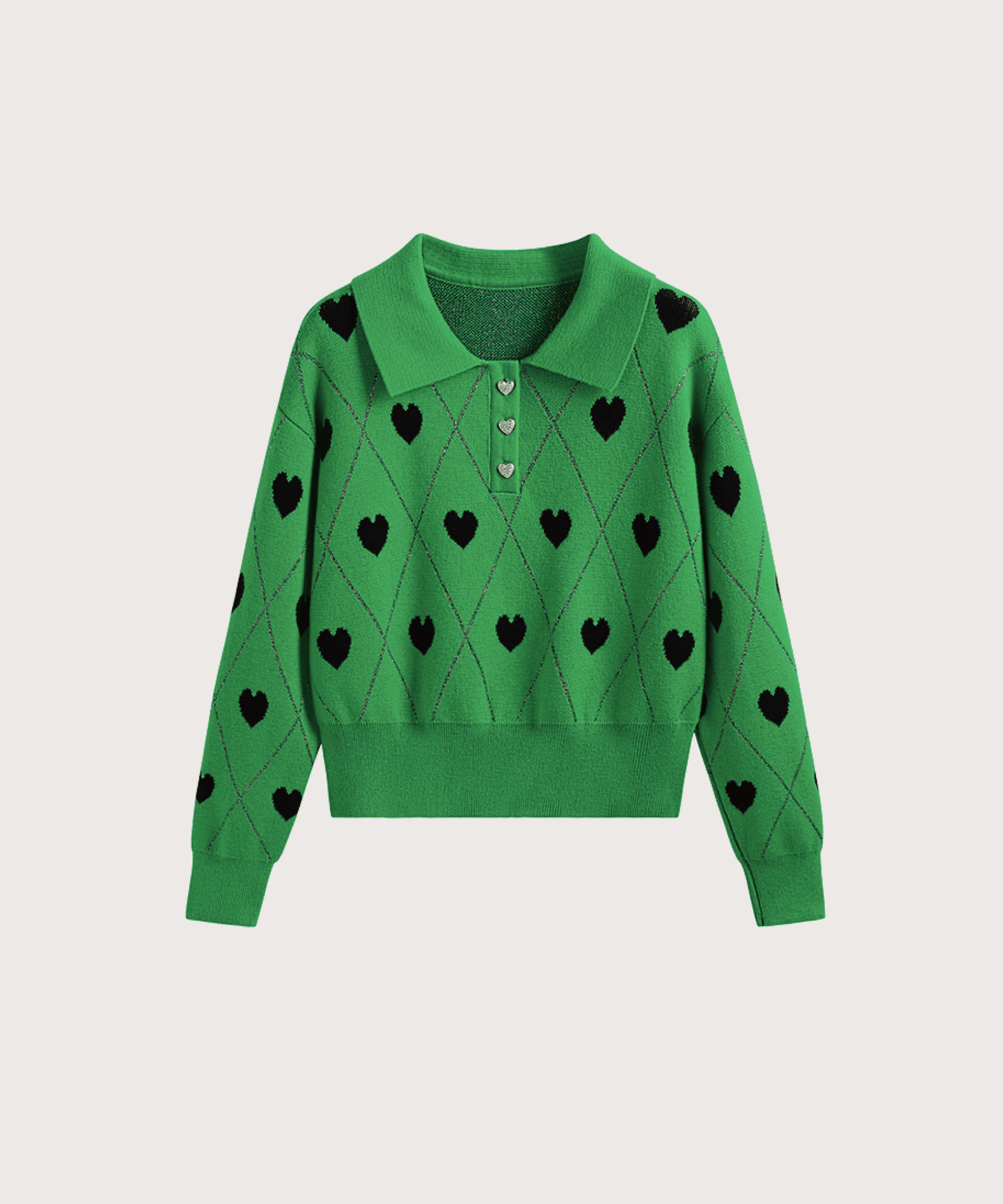 Argyle Heart Embroidery Knit