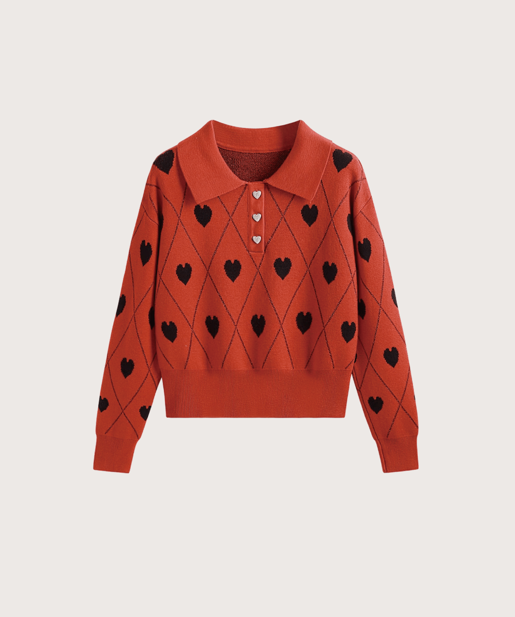 Argyle Heart Embroidery Knit