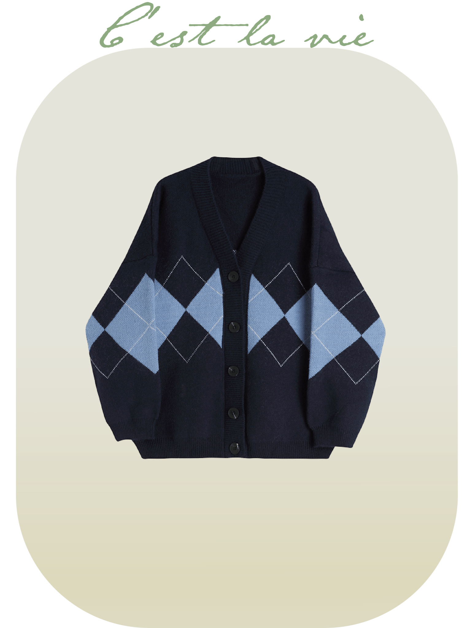 Argyle Pattern Knit Cardigan