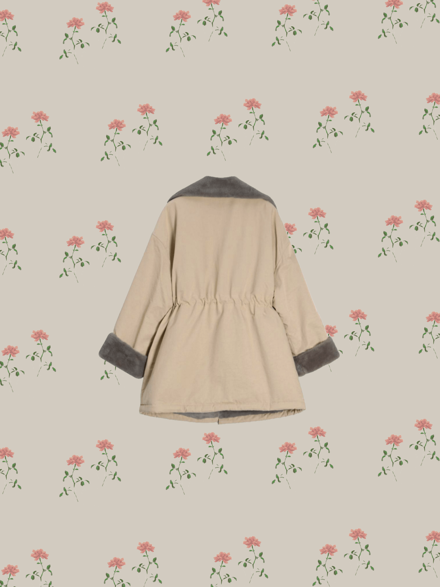 Beige Fur Colllar Down