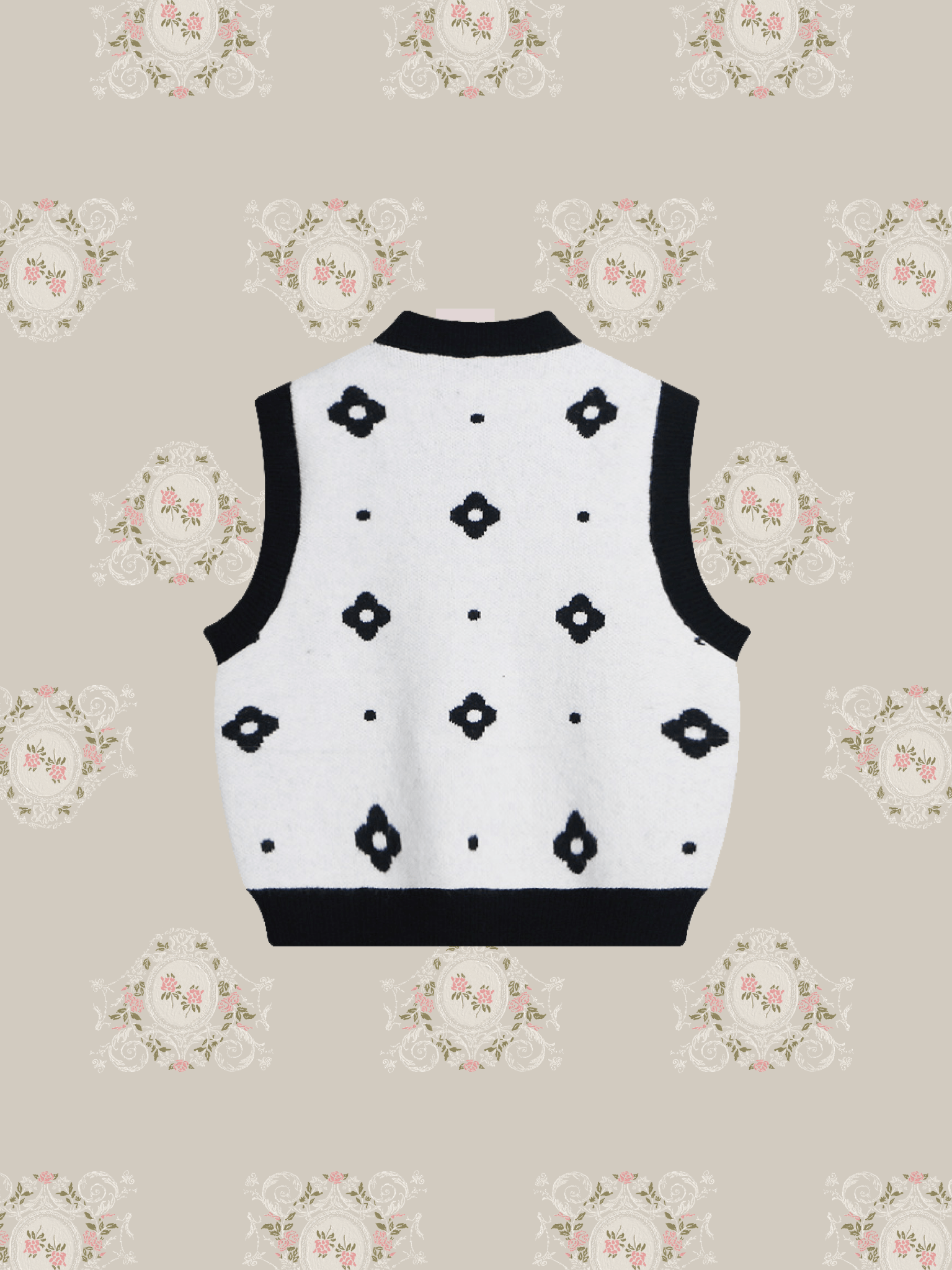 Bi-Color Flower Motif Knit Vest