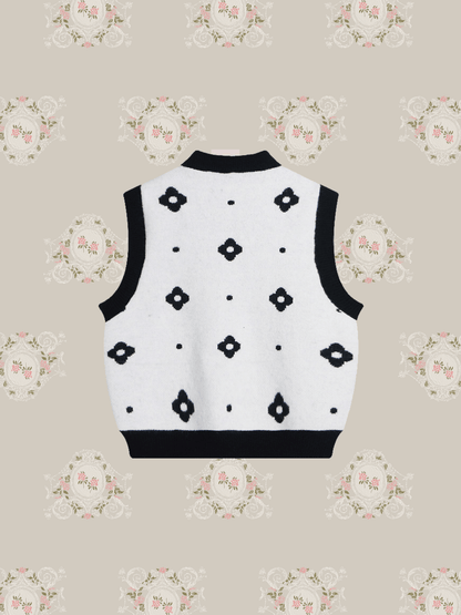 Bi-Color Flower Motif Knit Vest 