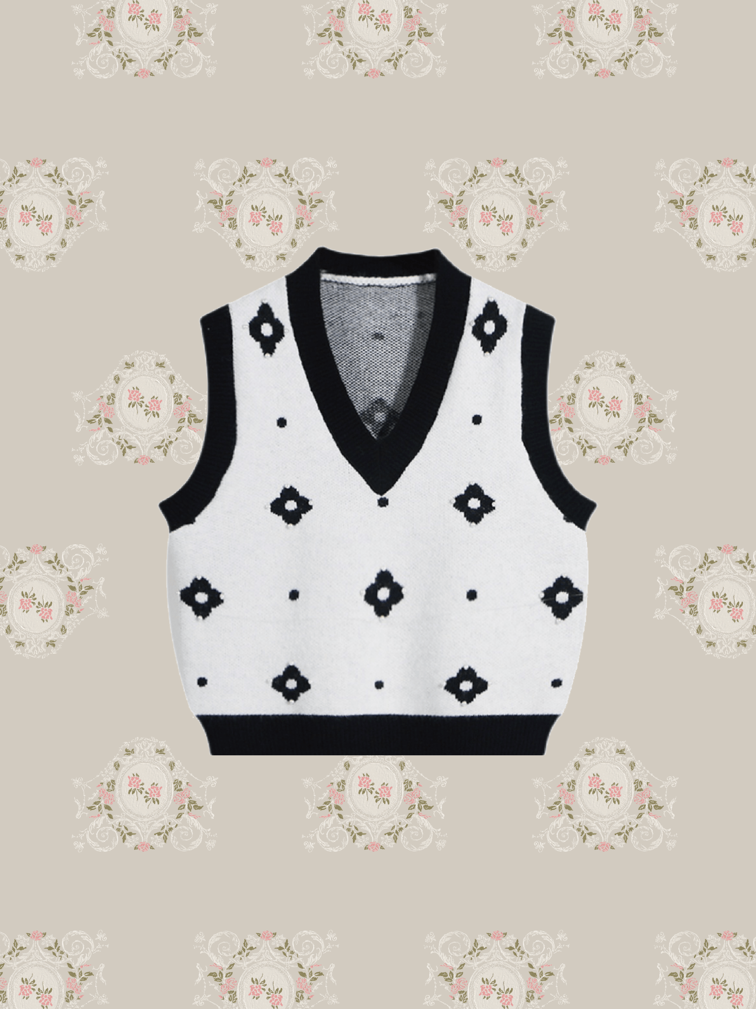 Bi-Color Flower Motif Knit Vest