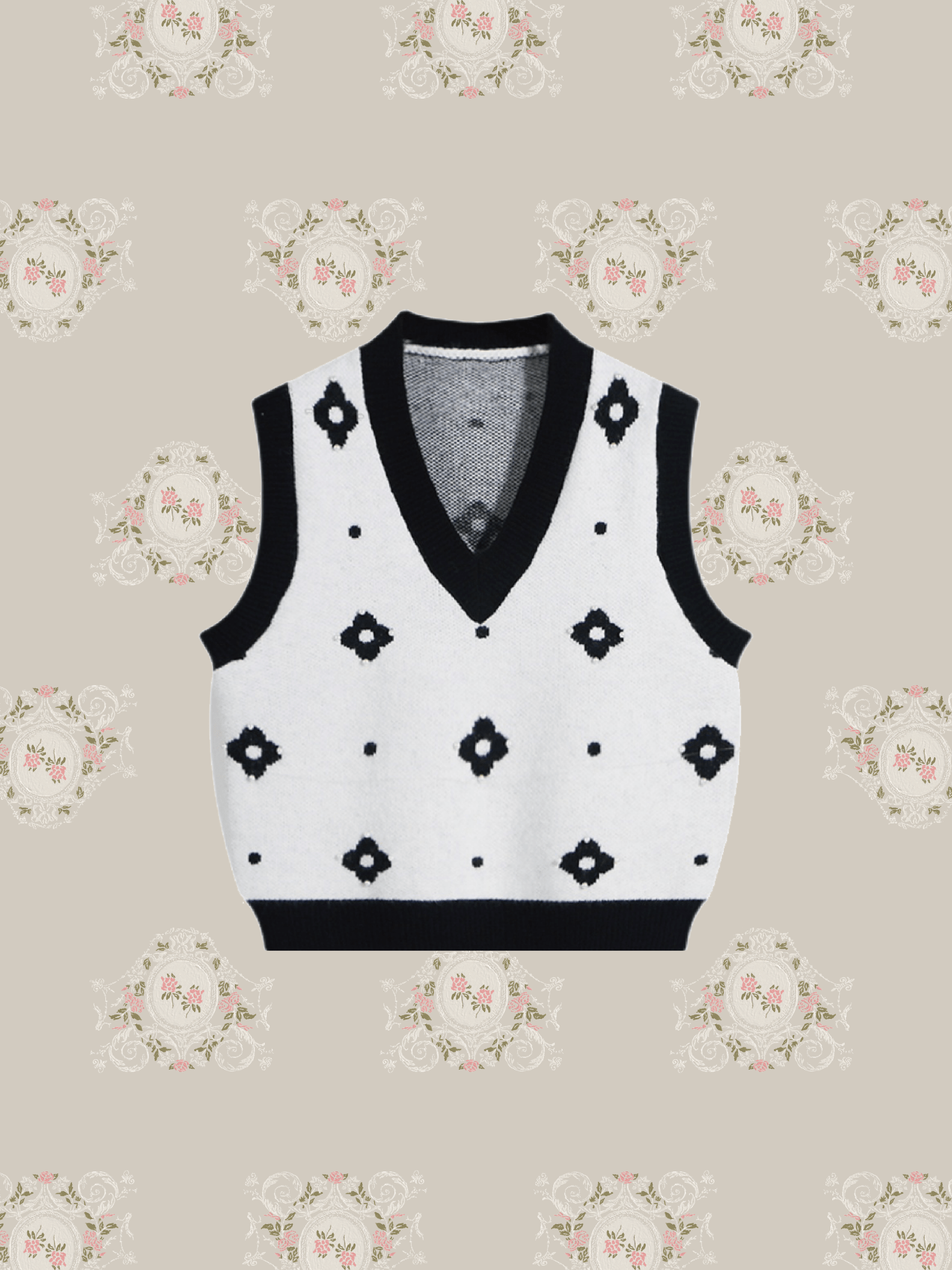 Bi-Color Flower Motif Knit Vest 