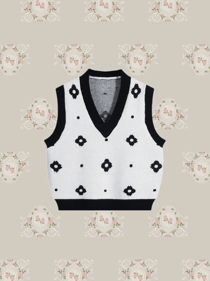 Bi-Color Flower Motif Knit Vest