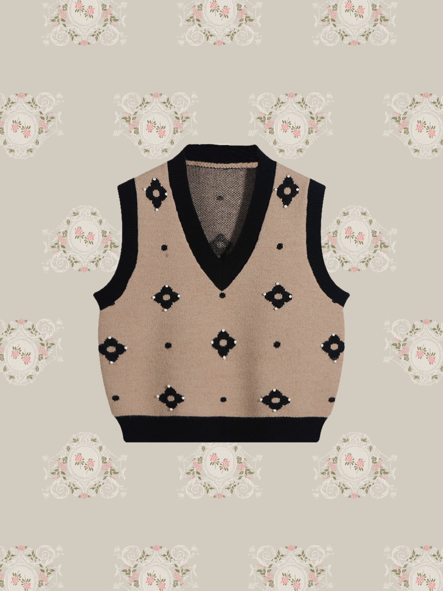 Bi-Color Flower Motif Knit Vest