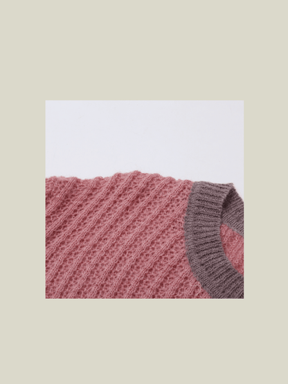 Bi Color Motif Knit Cardigan