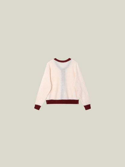 Bi Color Motif Knit Cardigan