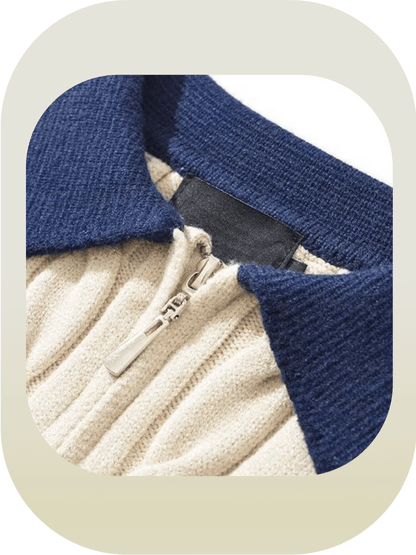 Bi-Color Zipper Knit Cardigan