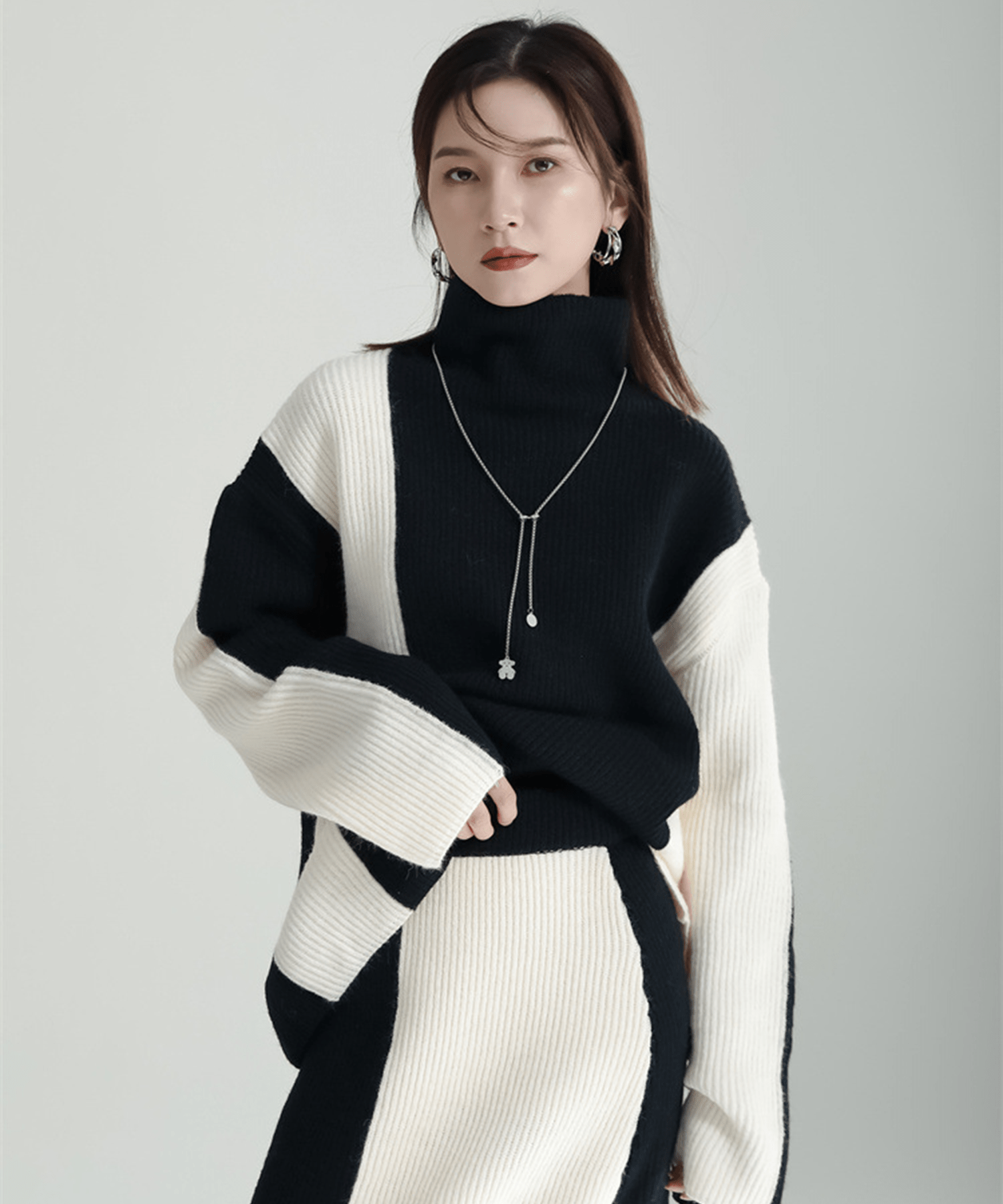Bicolor Knit & Bicolor Tight Skirt - LOVE POMME POMME