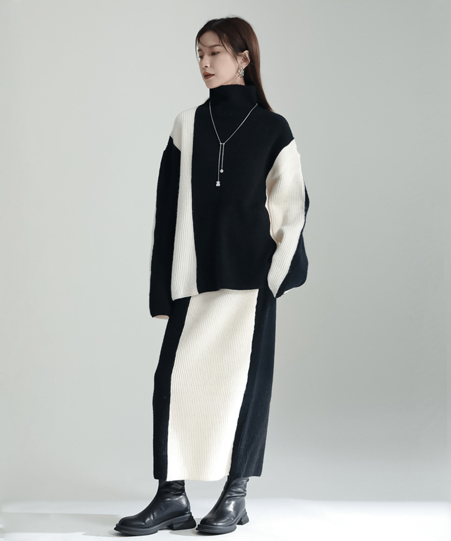 Bicolor Knit & Bicolor Tight Skirt - LOVE POMME POMME