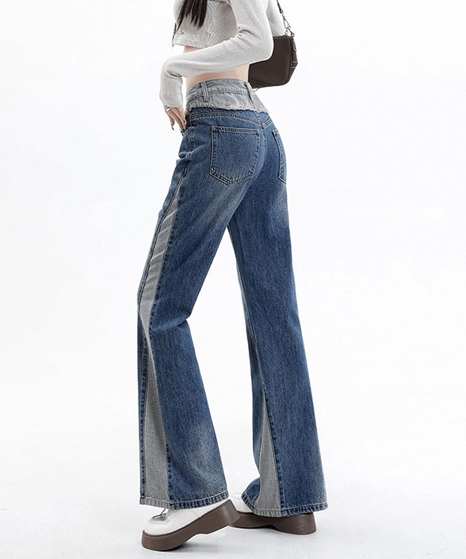 Bicolor Switching Denim Jeans - LOVE POMME POMME