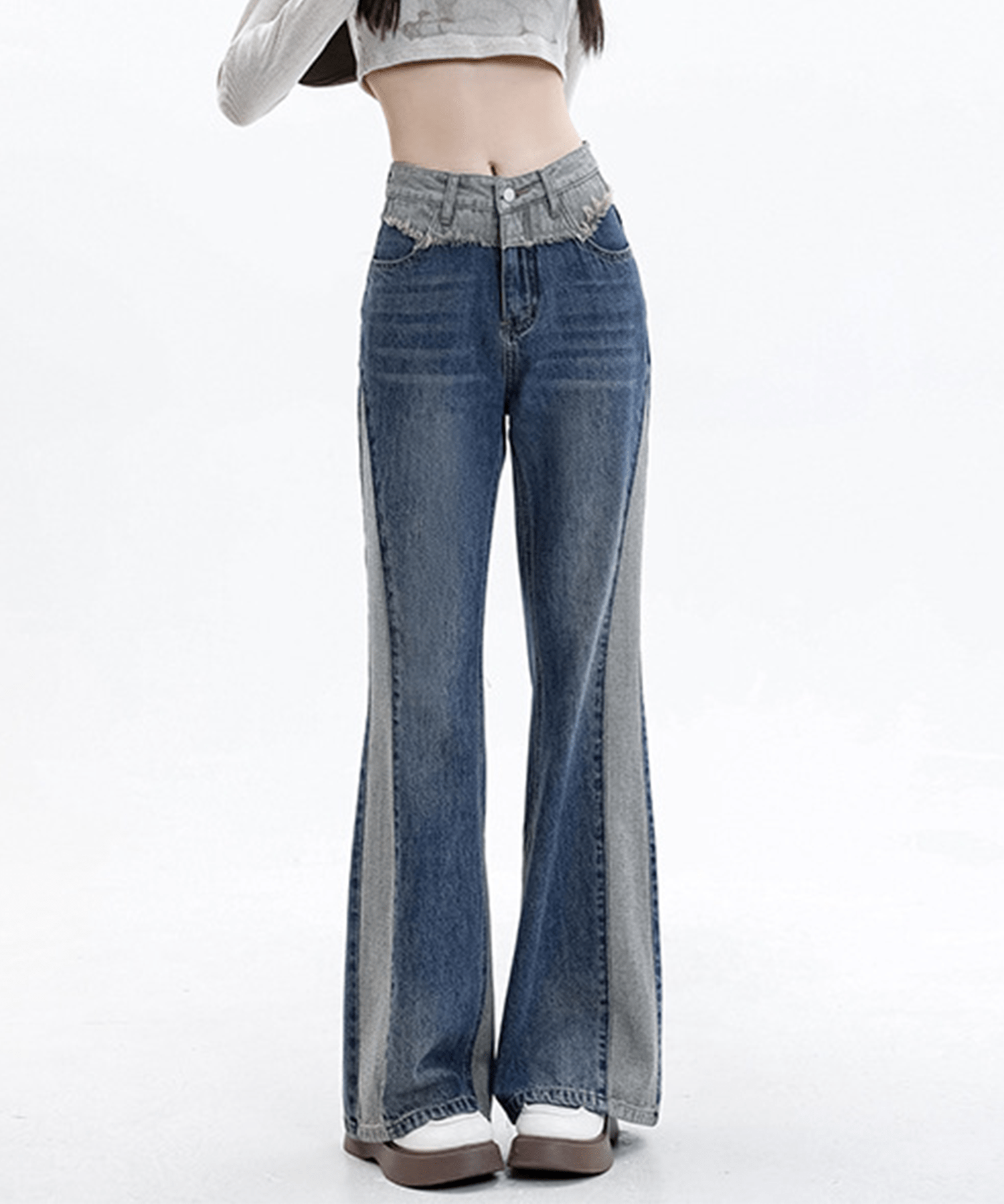 Bicolor Switching Denim Jeans - LOVE POMME POMME