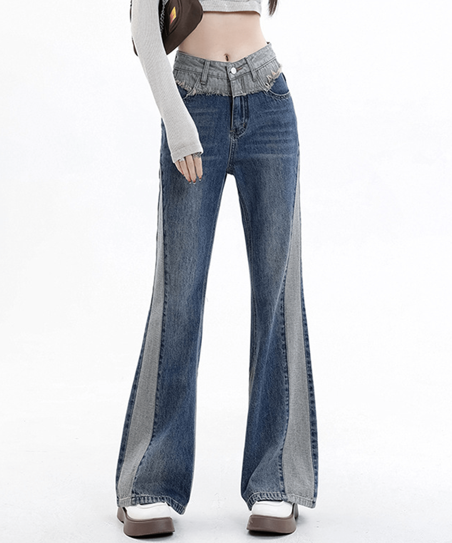 Bicolor Switching Denim Jeans - LOVE POMME POMME