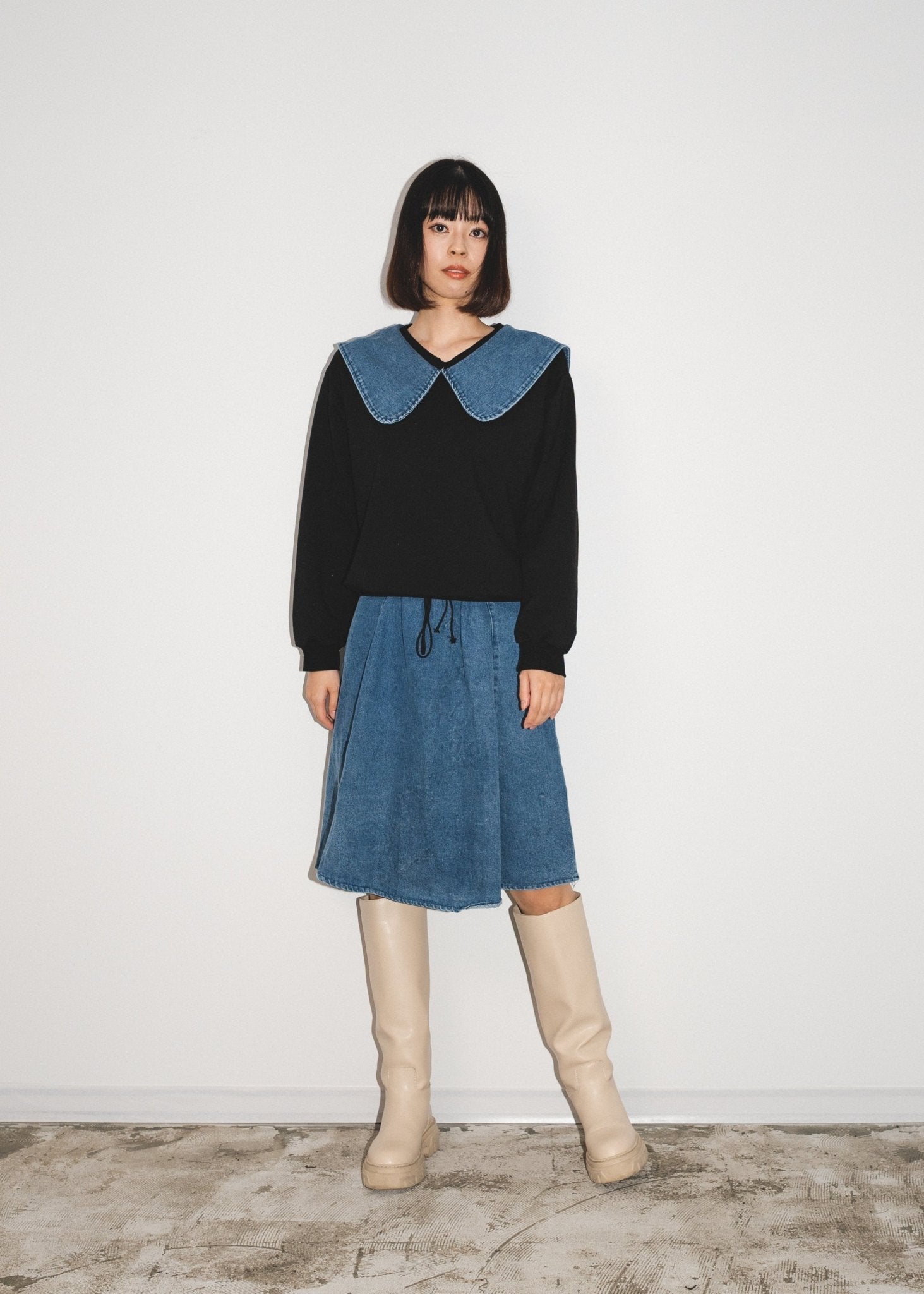 Big Collar Denim Skirt Set-Up - LOVE POMME POMME