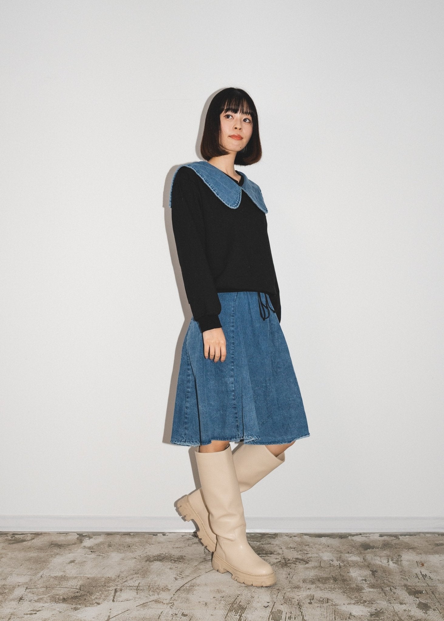 Big Collar Denim Skirt Set-Up - LOVE POMME POMME