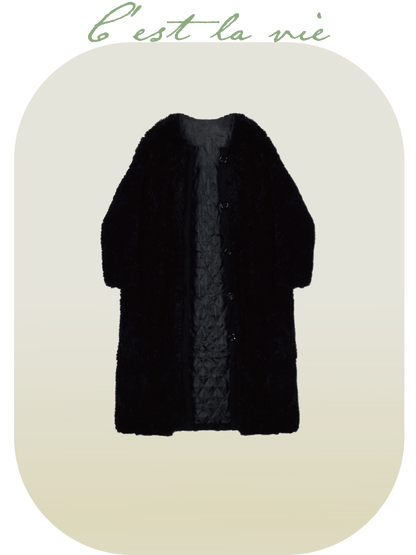 Black Fur Long Coat - LOVE POMME POMME