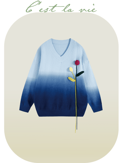 Blue Gradient Flower Knit - LOVE POMME POMME